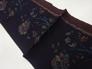 手織り紬抽象草花模様織出し全通洒落袋帯